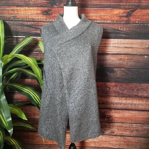 Eddie Bauer L Angora Rabbit Blend Draped Sweater Vest Gray Cable Knit - Picture 9 of 11